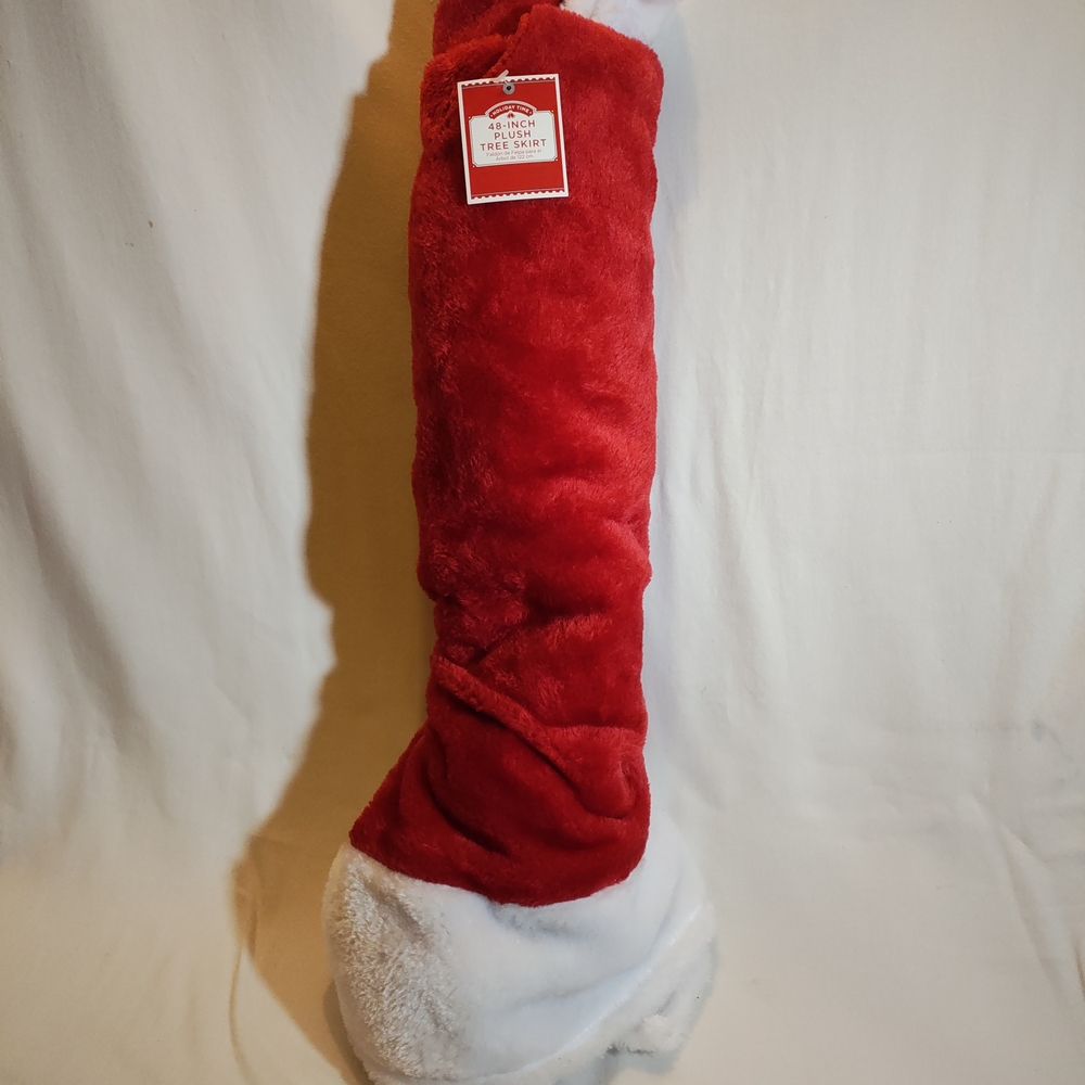 Holiday Time Red and White Plush Christmas Tree Skirt
